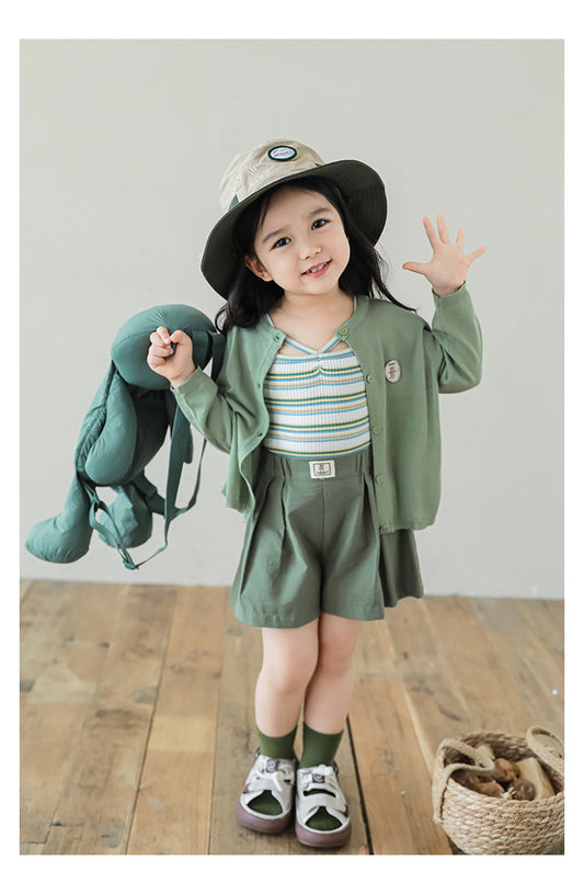Lyocell Knit Bear Appliqué Cardigan, Sage Green