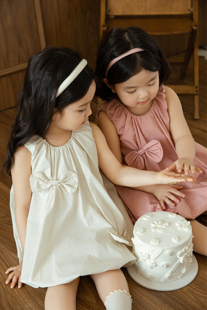 Lila Bow Appliqué Bubble Dress, Dusty Rose