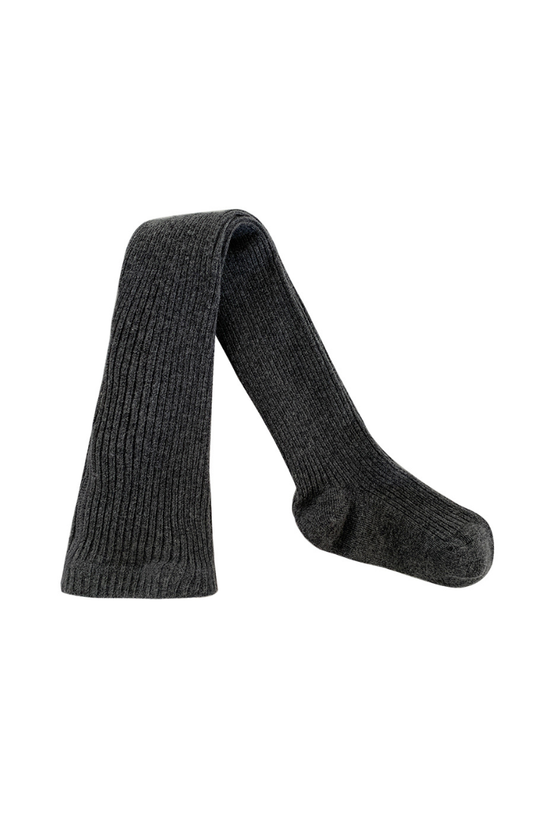 Pure Cotton Ribbed Tights, Dark Grey
